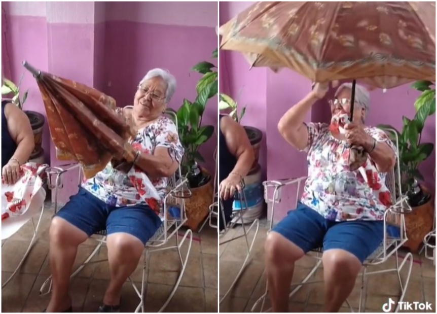 Viral: la emotiva reaccin de una abuela al ver la sorpresa que traa el paraguas que le regalaron