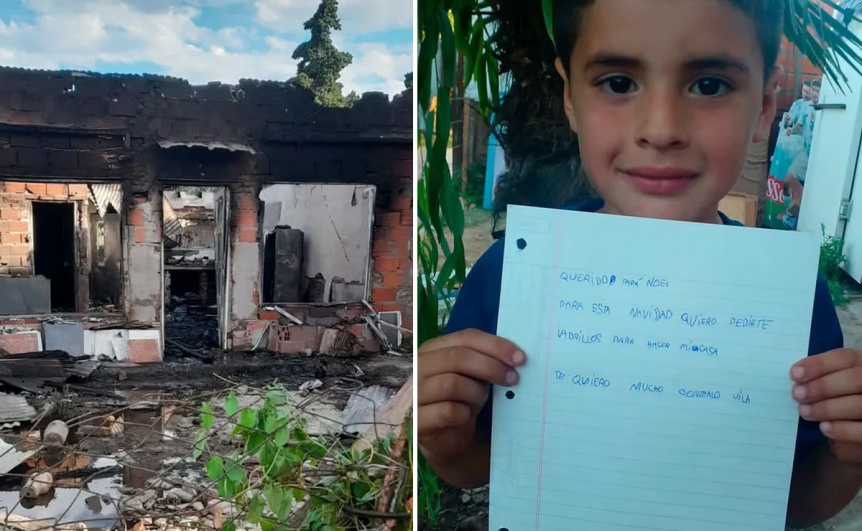 Ampliar Un pequeño niño perdió todo en un incendio y realizó un conmovedor pedido a Papá Noel